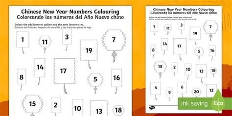 Chinese New Year Even And Odd Numbers Colouring Activity English/Spanish