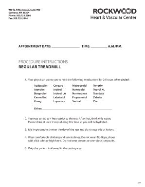 Fillable Online PROCEDURE INSTRUCTIONS REGULAR TREADMILL - Rockwood ...