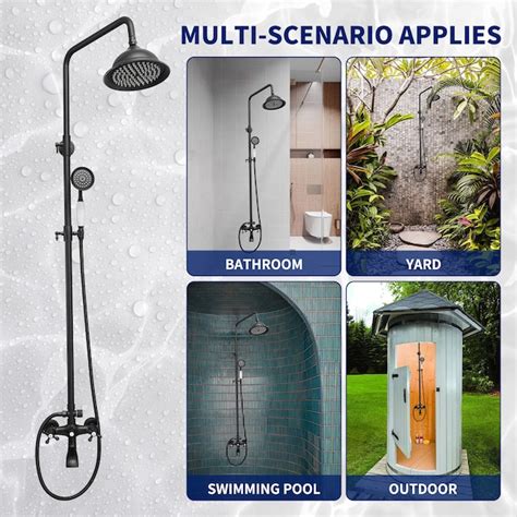 BWE Black 2-handle Multi-function Round Shower Set Faucet Valve ...