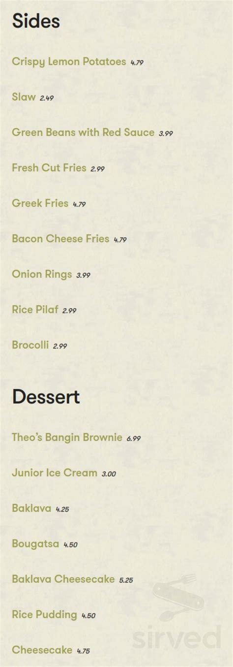 Theo Yianni's Restaurant menus in Weirton, West Virginia, United States