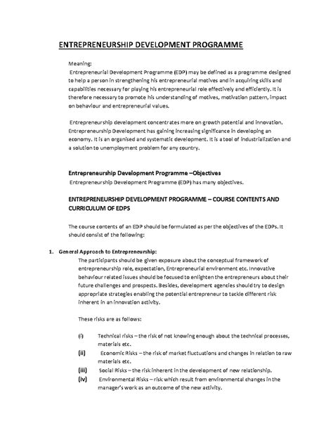 Entrepreneurship Development Programme - ENTREPRENEURSHIP DEVELOPMENT ...