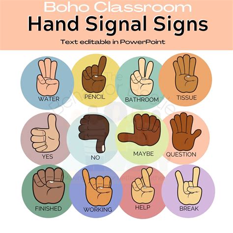 Boho Classroom Hand Signals, Hand Signal Signs for Classroom Management, Hand Signals for ...