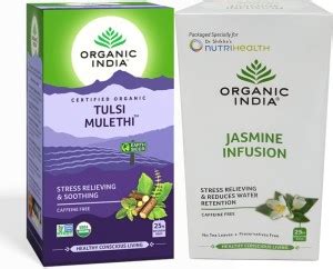 ORGANIC INDIA Tulsi Mulethi 25 Tea Bags & Jasmine Infusion 25 Tea Bags ...