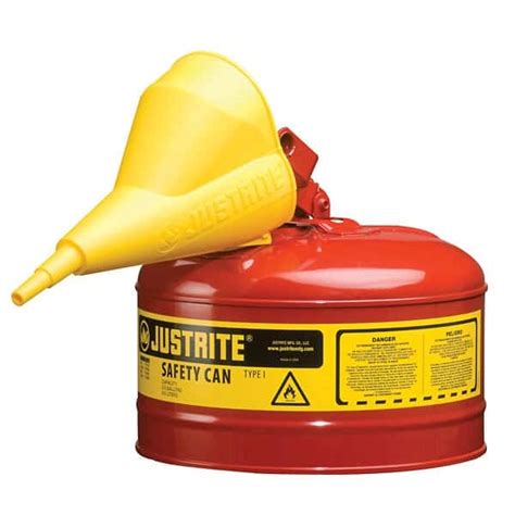 Justrite 7150100 Steel Safety Can for Flammables, Type I, Flame ...
