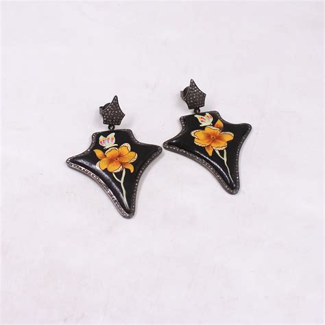 Luxury Wooden Earrings With Pave Diamonds – Handmade Floral Drop Jewel ...