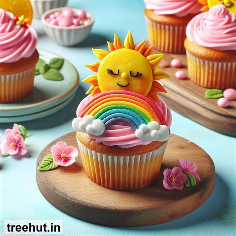 Sun and Rainbow Cupcake Ideas, Mini Cake Ideas, Cake Decoration Ideas