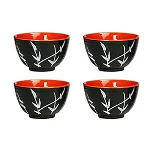 Buy Caffeine Ceramic Handmade Black & red Bamboo Dessert Bowl (Set of 4 ...