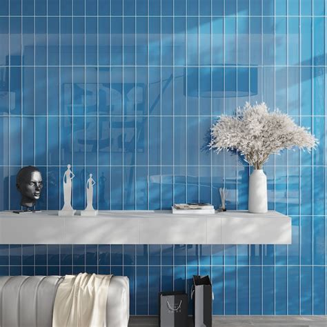 Apollo Tile Colorway Blue 4-in x 16-in Glossy Glass Brick Subway Wall ...