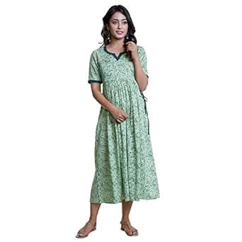 Buy ANAYNA Women's Pleated Midi Dress (HSSANYLDM05B2019-S_Green_Small ...