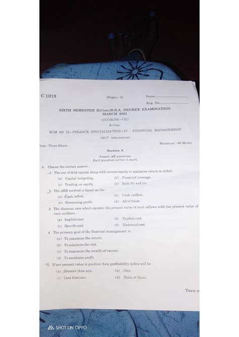 B.com sixth semester Financial management question paper 2021 pdf - B ...