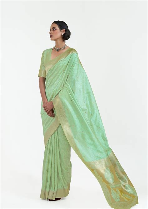 Banarasi Silk Pista Green Saree – Sunasa