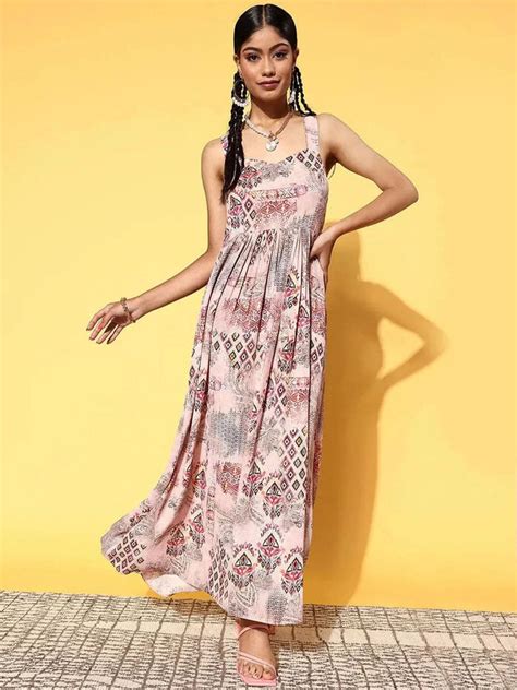 Buy Pink Printed Georgette Fit and Flare Dress Online at Rs.624 | Libas