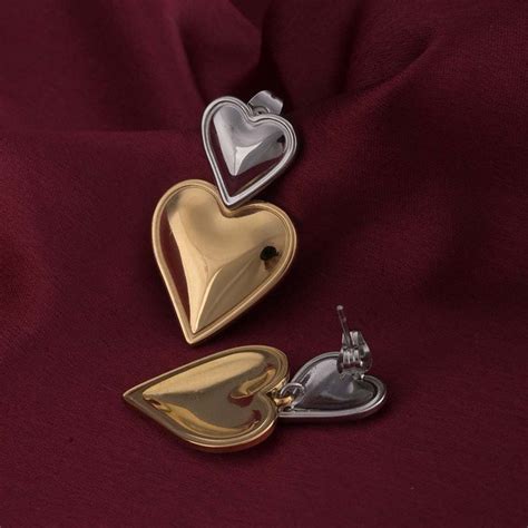 Gold and Silver Heart Drop Earrings – PALMONAS