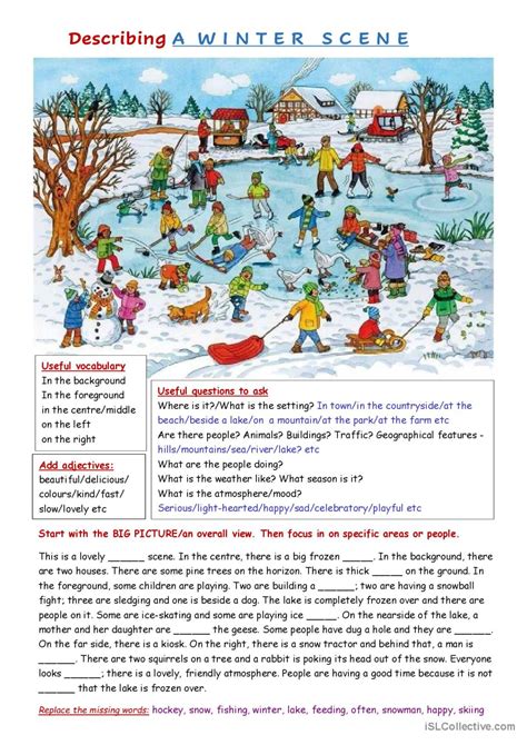 Describing a winter scene general gr…: English ESL worksheets pdf & doc