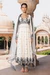 Buy White Cotton, Net, Tulle Mirrors, Embroidery V-neck Floral Anarkali ...