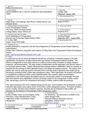 Fillable Online tti tamu DEVELOPMENT OF A UTILITY CONFLICT MANAGEMENT ...