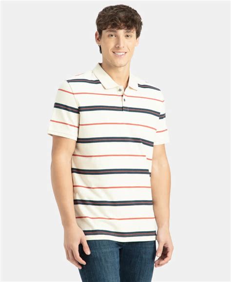 Buy Super Combed Cotton Rich Striped Half Sleeve Polo T-Shirt - Almond ...