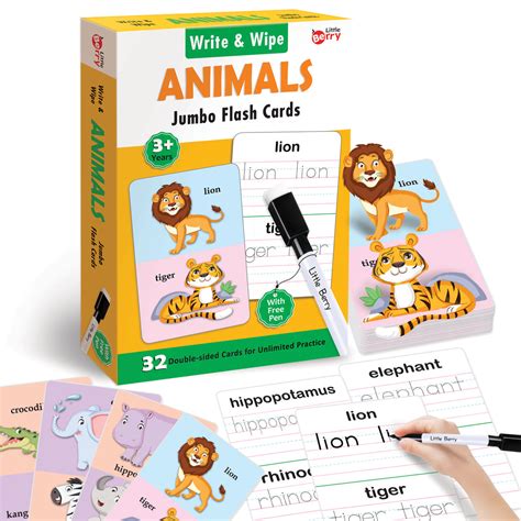 Little Berry | Little Berry ANIMALS Write & Wipe Jumbo Flash Cards ...