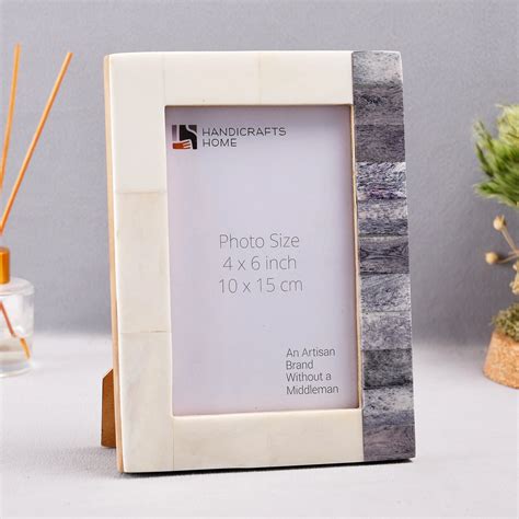 Handicrafts Home Photo Frame – White & Grey Bone Inlay in 4x6 & 5x7