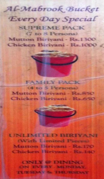 Menu at Al-Mabrook Restaurant, Chennai