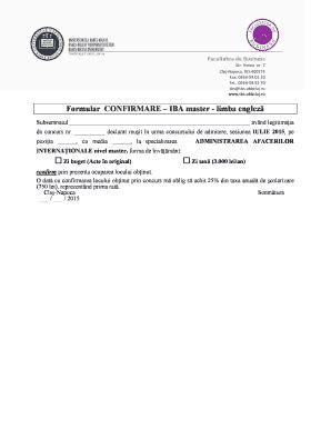 Fillable Online Formular CONFIRMARE IBA master - Facultatea de Business ...