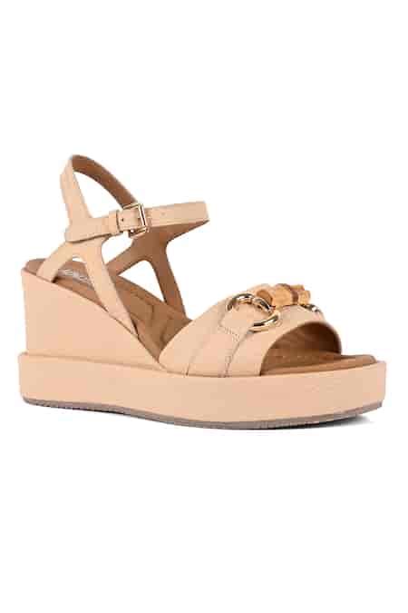 Buy Beige Embellished Onella Bamboo Buckle Wedges by Vanilla Moon ...