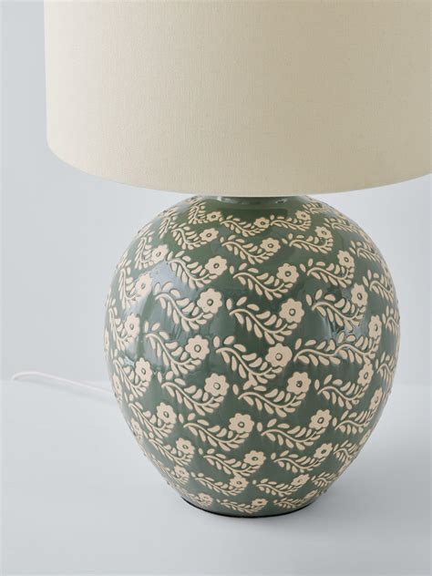 John Lewis Agnes Ceramic Floral Table Lamp, Green