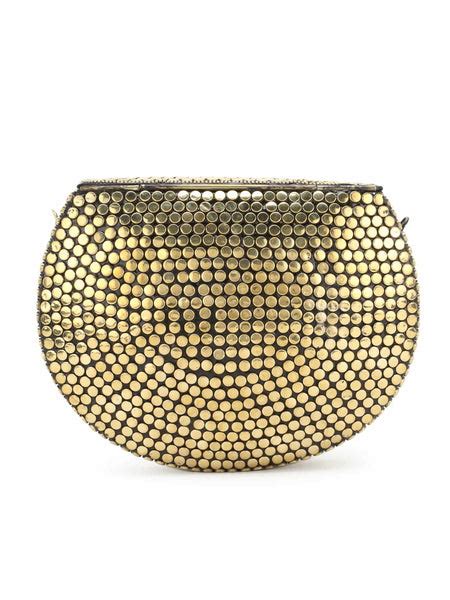 Anekaant Gold & White Mosaic Metal & Shells Embellished Clutch