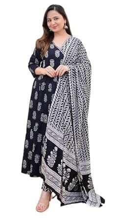 Buy KLOSIA Women Block Printed Angarakha Kurta and Pant Set with ...