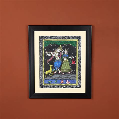 Hand-Painted Pattachitra Wall Art - Dancing Lord Krishna & Radha ...