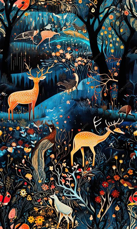 A painting of deers in a forest with the words deer on it | Premium AI ...