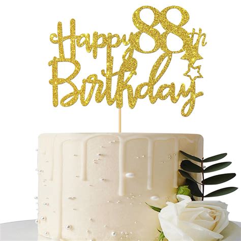 Gold Glitter Happy 88th Birthday Cake Topper - 88 Cake Topper - 88th ...