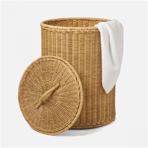 wudflex wicker Laundry Basket with Lid| round laundry basket with lid ...