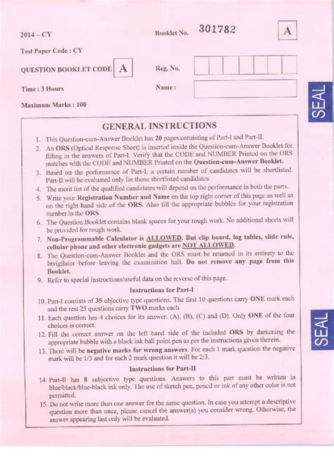 CY2014 - Important Chemistry Questions for Test Paper Code A - Studocu