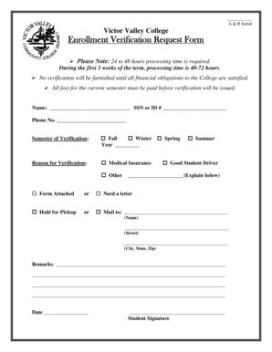 Enrollment Verification Request Form - Victor Valley College - Vvc ...