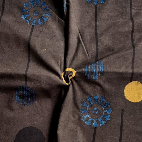 Pure Cotton Ajrak Dark Brown With Yellow And Rust Blue Big Flower Hand ...