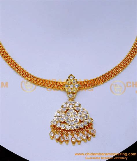Buy Real Gold Look White Stone Gold Jigani Necklace Models