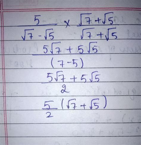 Rationalise the denominator 5/root7-root5 - Brainly.in