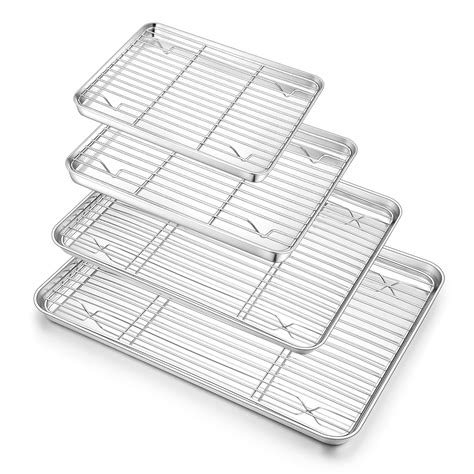 Walchoice Stainless Steel Baking Sheet with Deep Oven Cooking Rack Set ...