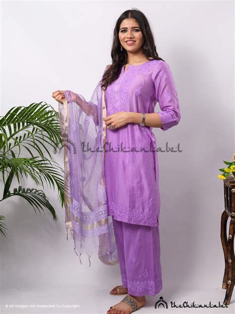 Lilac Hiba Chanderi Chikankari Kurta Set