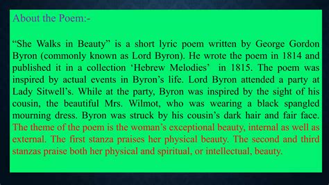 B. A. Sem - IV - 'She Walks in Beauty' by Lord Byron | PPTX