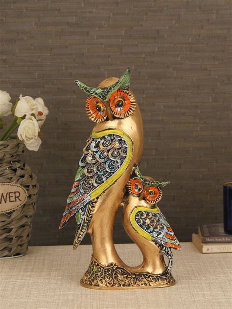 Buy | Gold-toned & Orange Decorative Owl Showpiece | Tied Ribbons