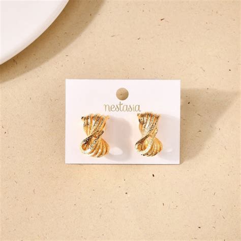 Jewellery Online - Premium Twisted Form Drop Earrings Gold | Nestasia