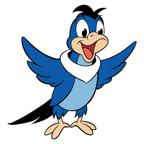 Cheerful animated blue bird with open wings and happy expression ...
