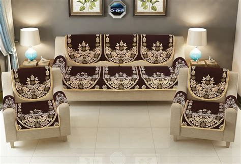 JVK Royal Look 500 TC Heavy Fabric Cotton Brown Color 5 Seater +6 ...