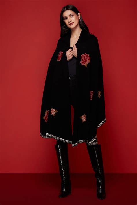 Enchanted Floral Embroidered Woollen Cape – Boho Chic By Sukriti Jain