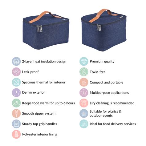 Denim Insulated Food Storage Picnic Bags Set Of 2 Online - Premium ...