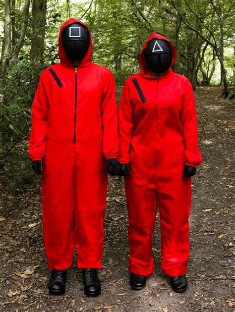 Red Jumpsuit With Hood Costume Squid Guard Game Fancy Dress For Men And ...