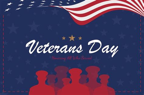 Joyeux Jour des Vétérans. Carte de voeux avec drapeau USA et soldats ...