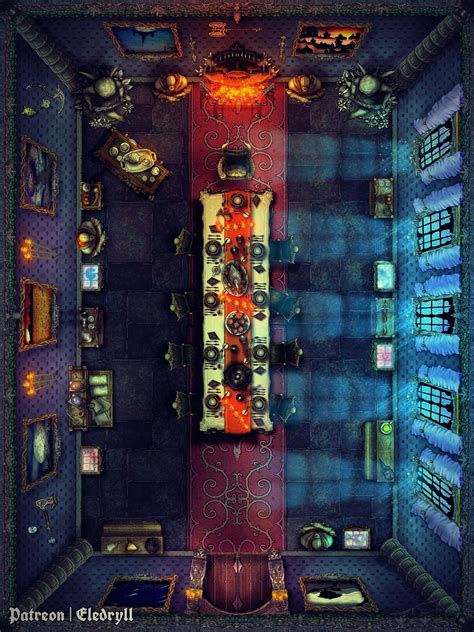 [Map] Daggermane Banquet Hall [18x24] [3K] [Gridless] [OC] [Art] : r/DnD